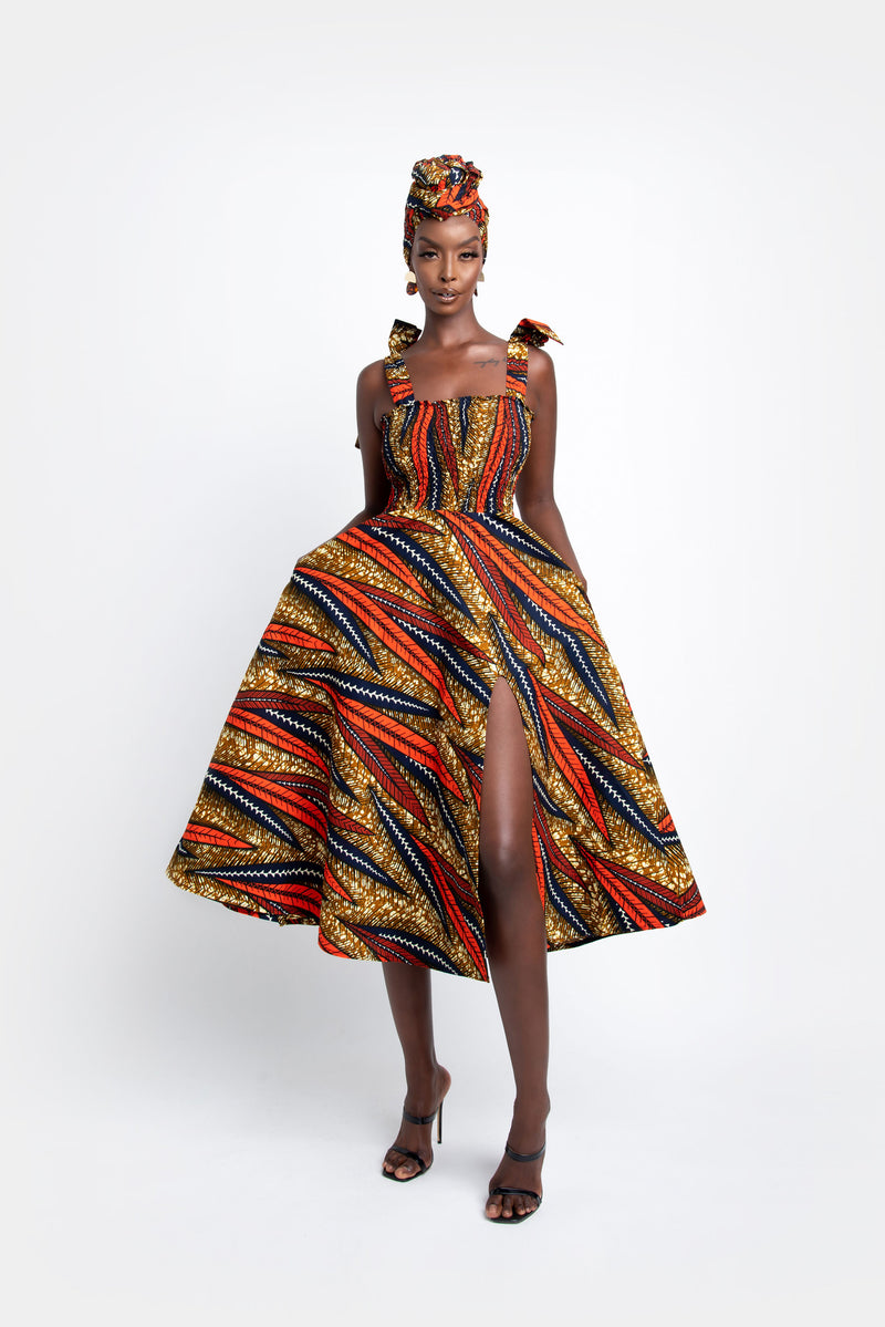 UTI African print smocked Midi dress