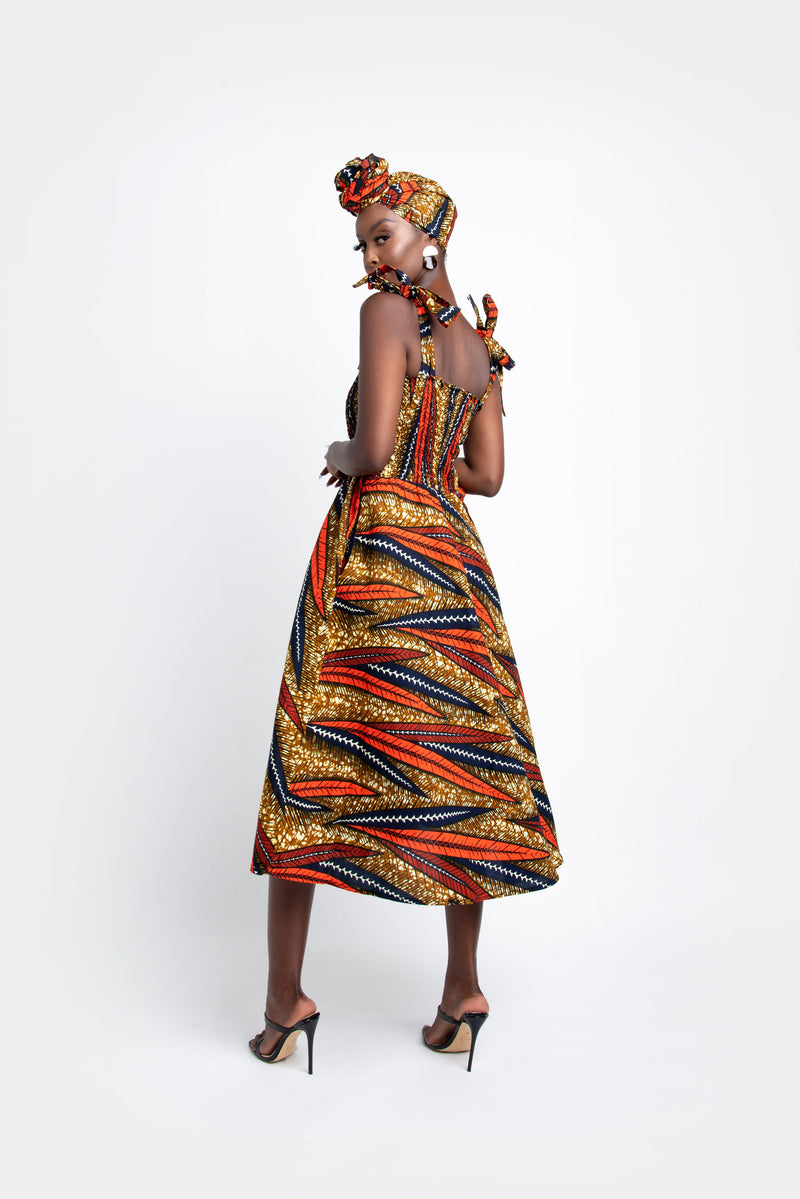 UTI African print smocked Midi dress