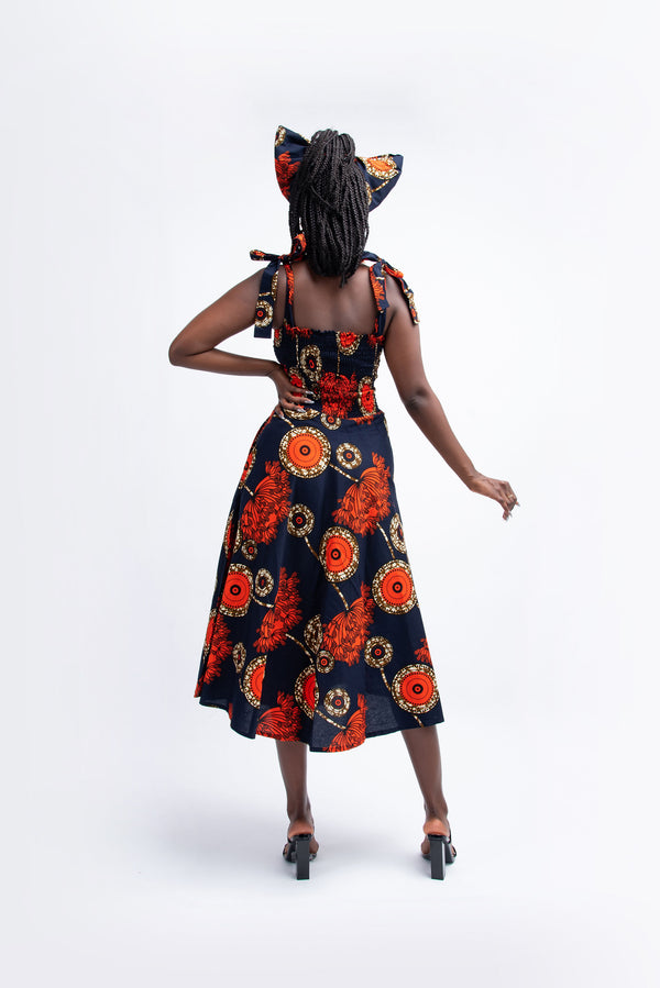 MOSOPE African print smocked Midi dress