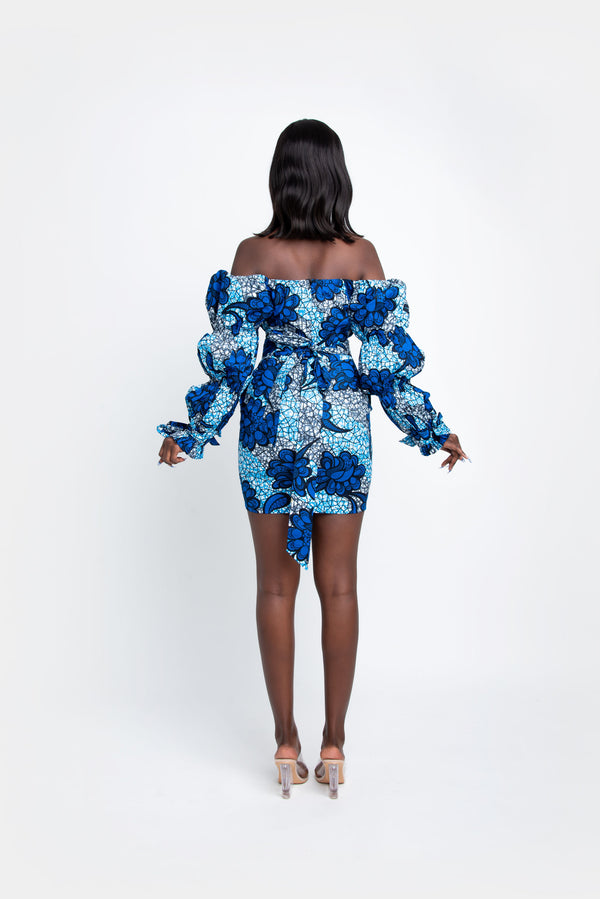 RAHMA African Print Off-shoulder Puffy Sleeve Mini Dress