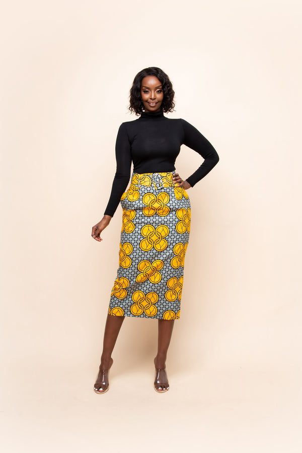 ABA African Print Pencil Midi Skirt