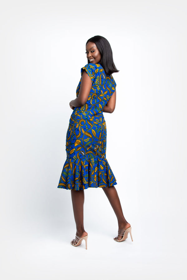 NELO African Print Ruched Shirt Midi Dress