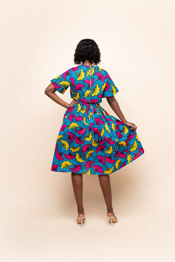 BLUE FEMI African Print Short Sleeve Crop Top