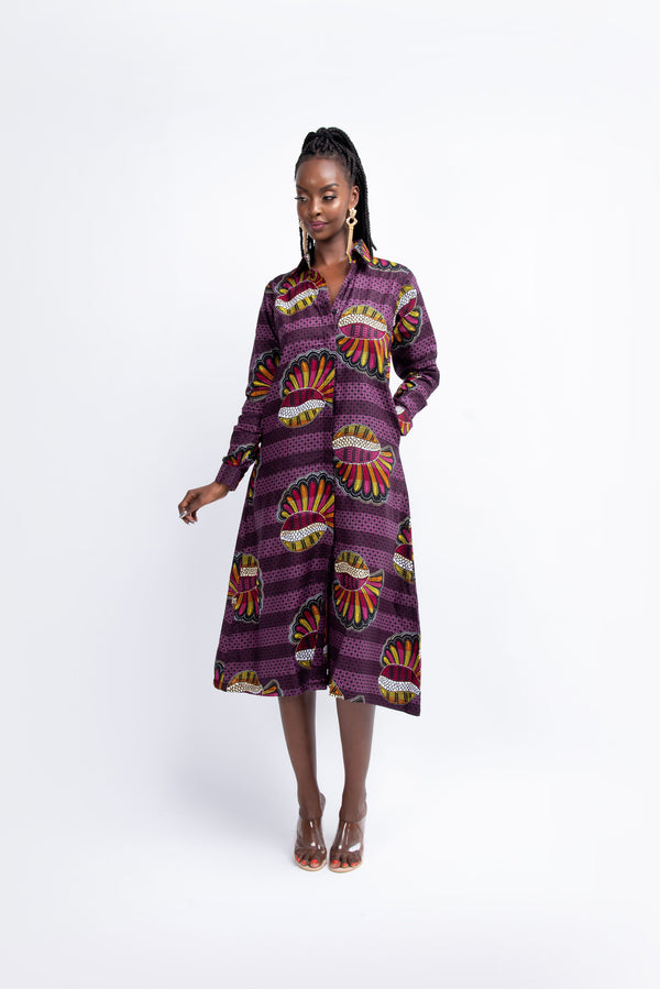 IFEOMA African Print Shirt Midi Dress