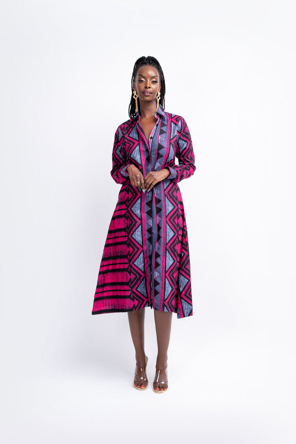 TERI African Print Shirt Midi Dress