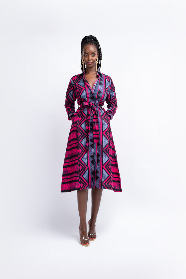 TERI African Print Shirt Midi Dress