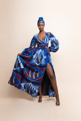MOTUN African Print V-Neck Maxi Dress