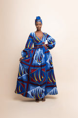 MOTUN African Print V-Neck Maxi Dress