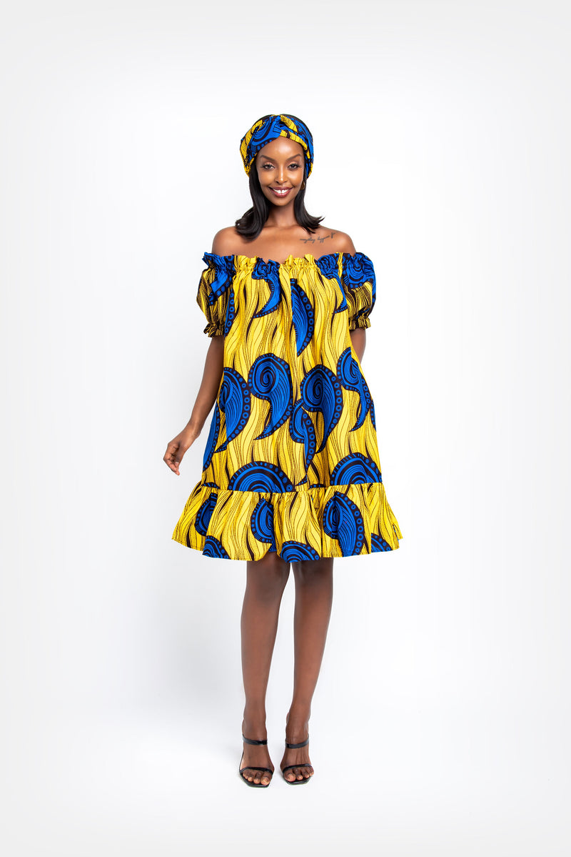 IYENE African print Off shoulder mini dress