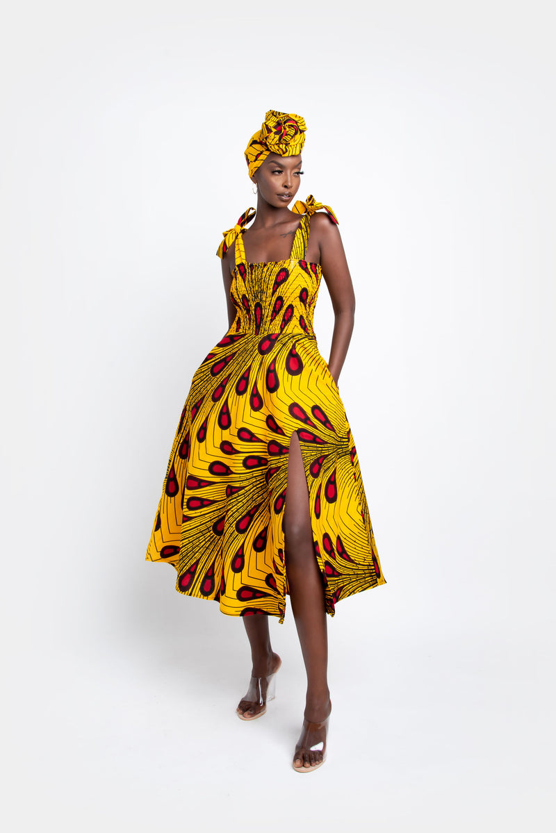 OTA African print smocked Midi dress