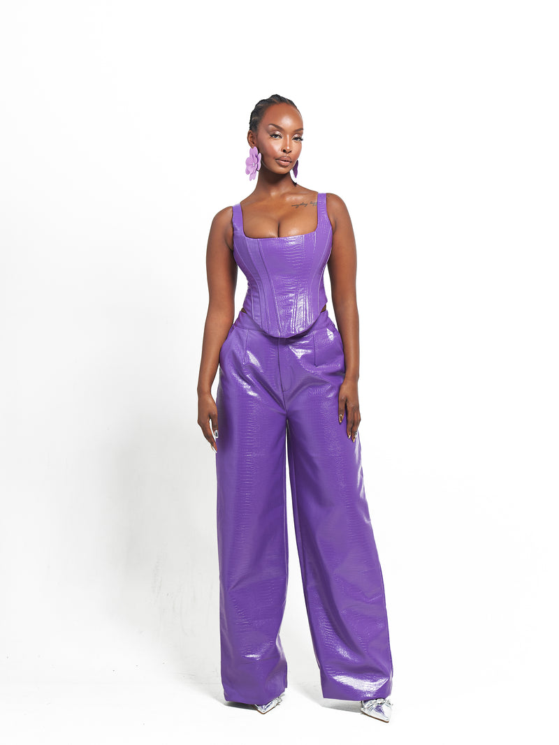 ONO Faux Leather Corset Top  in Purple