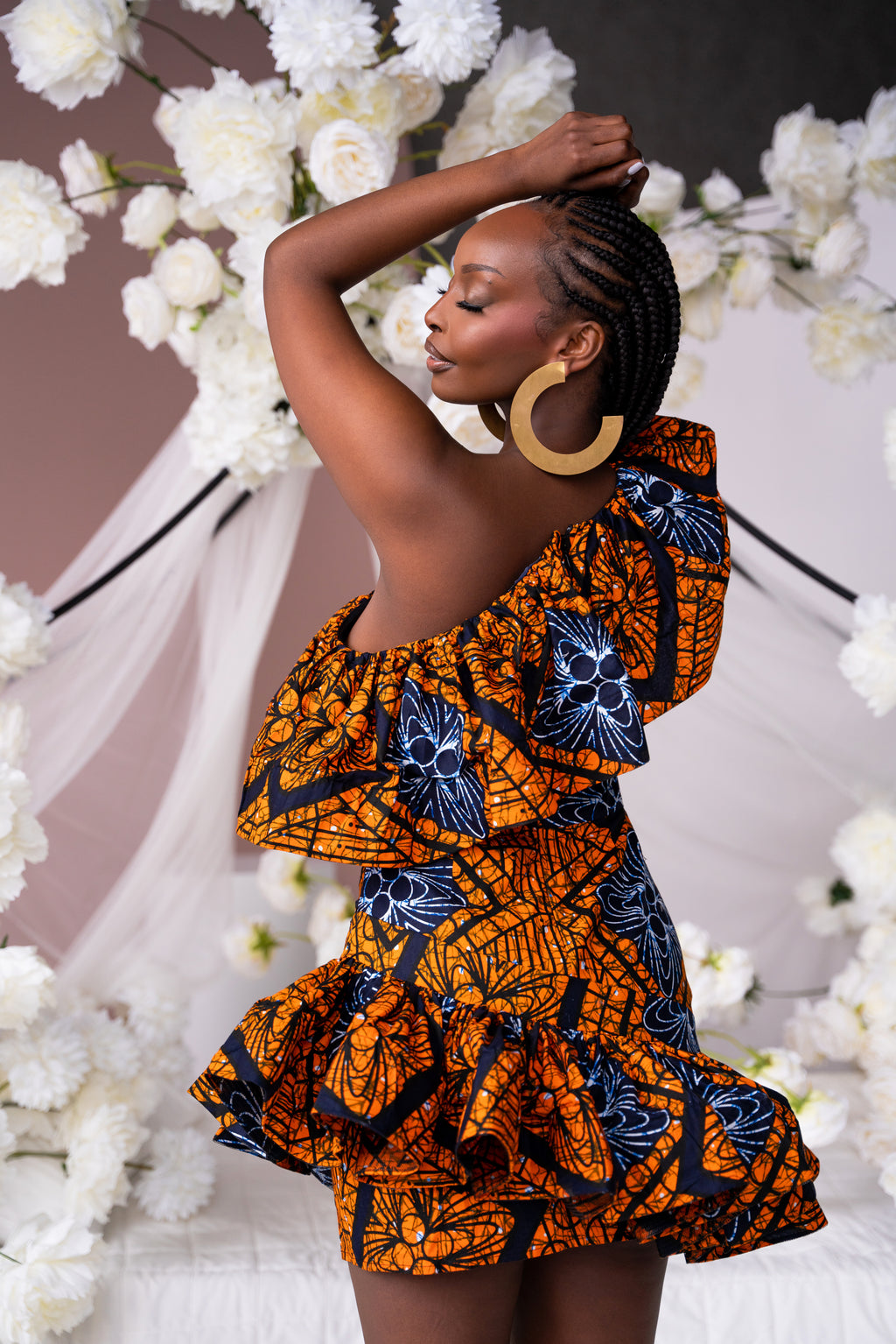 ZEZE African Print One Sleeve Ruffle Mini Dress – OFUURE