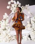 ZEZE African Print One Sleeve Ruffle  Mini Dress