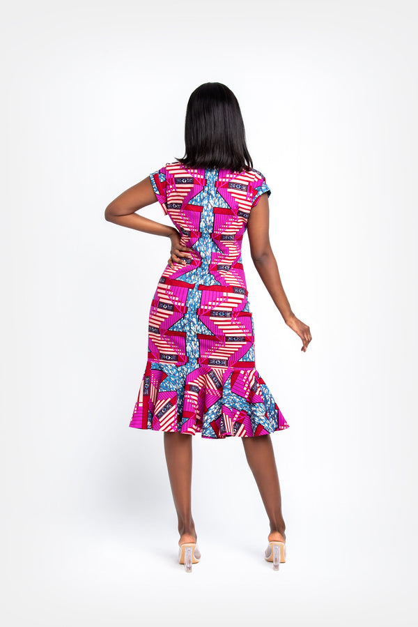 LULU African Print Ruched Shirt Midi Dress