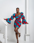 NKECHI African Print Off-shoulder Puffy Sleeve Mini Dress