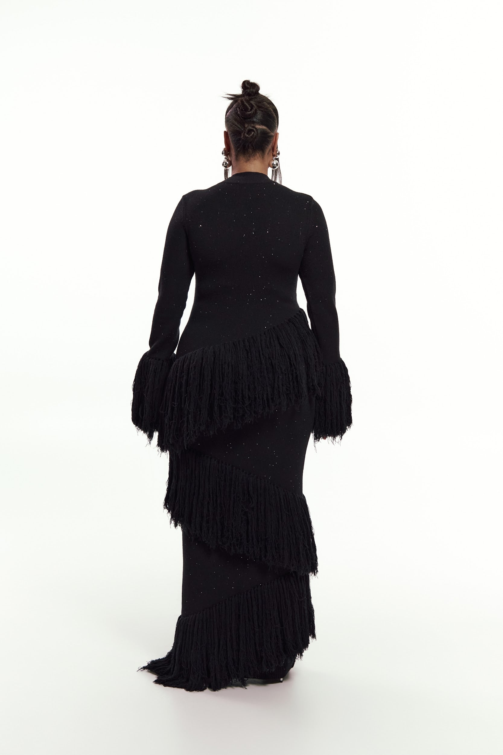 EME Sequin Fringe Maxi Dress in BLACK  OFUURE
