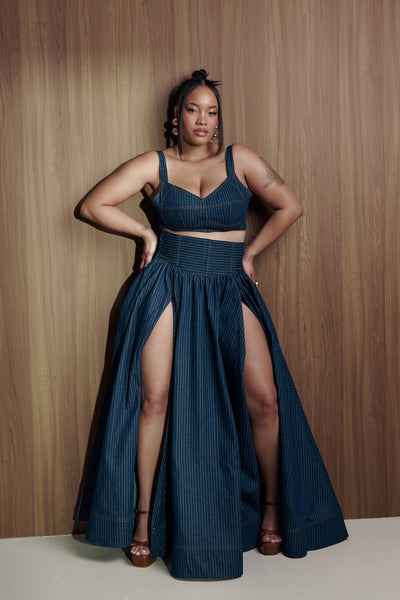 Denim Pinstripe DANI Maxi Skirt – OFUURE