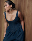 Denim Pinstripe LEAH Corset Top