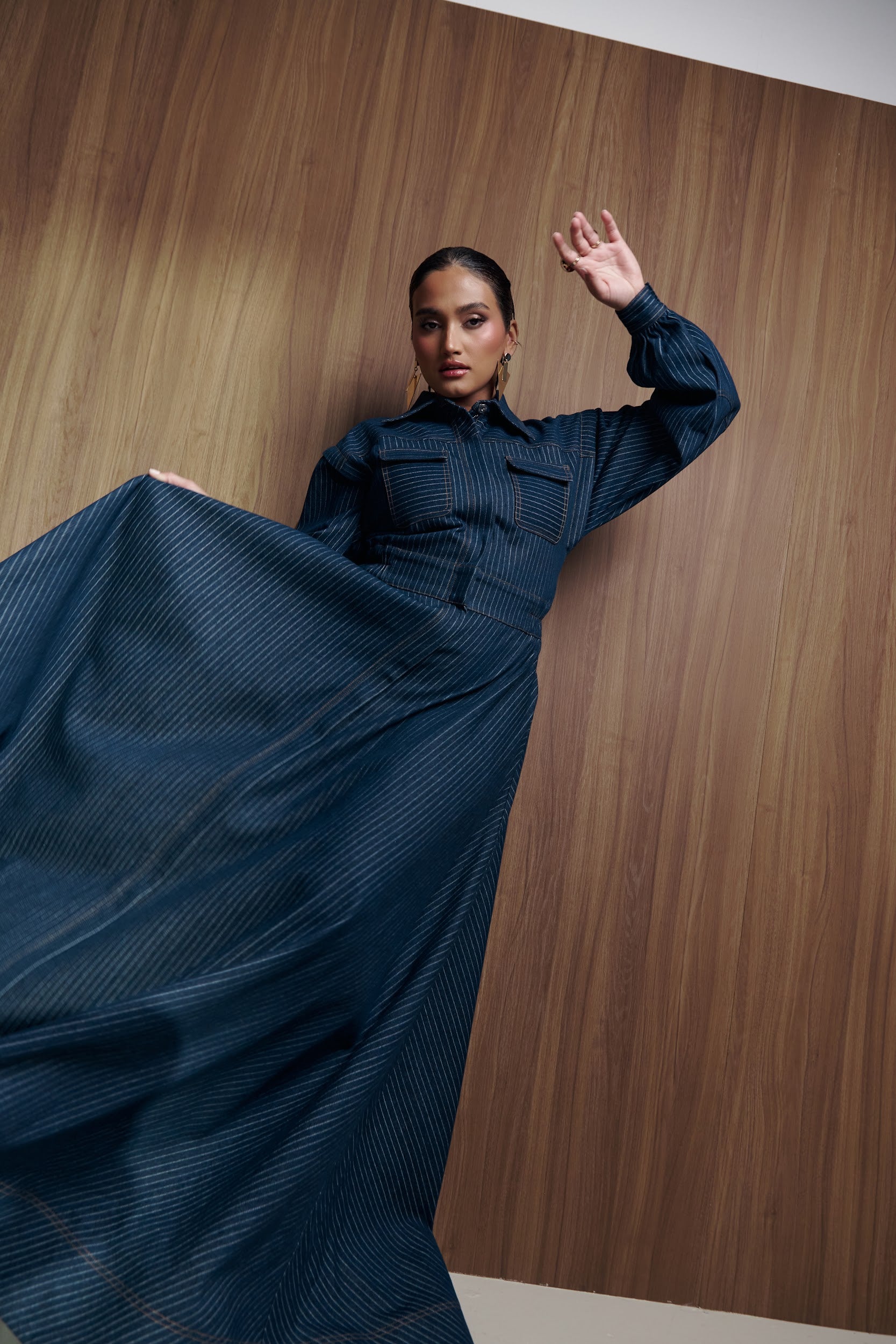 Denim Pinstripe EMMA Maxi Dress  OFUURE