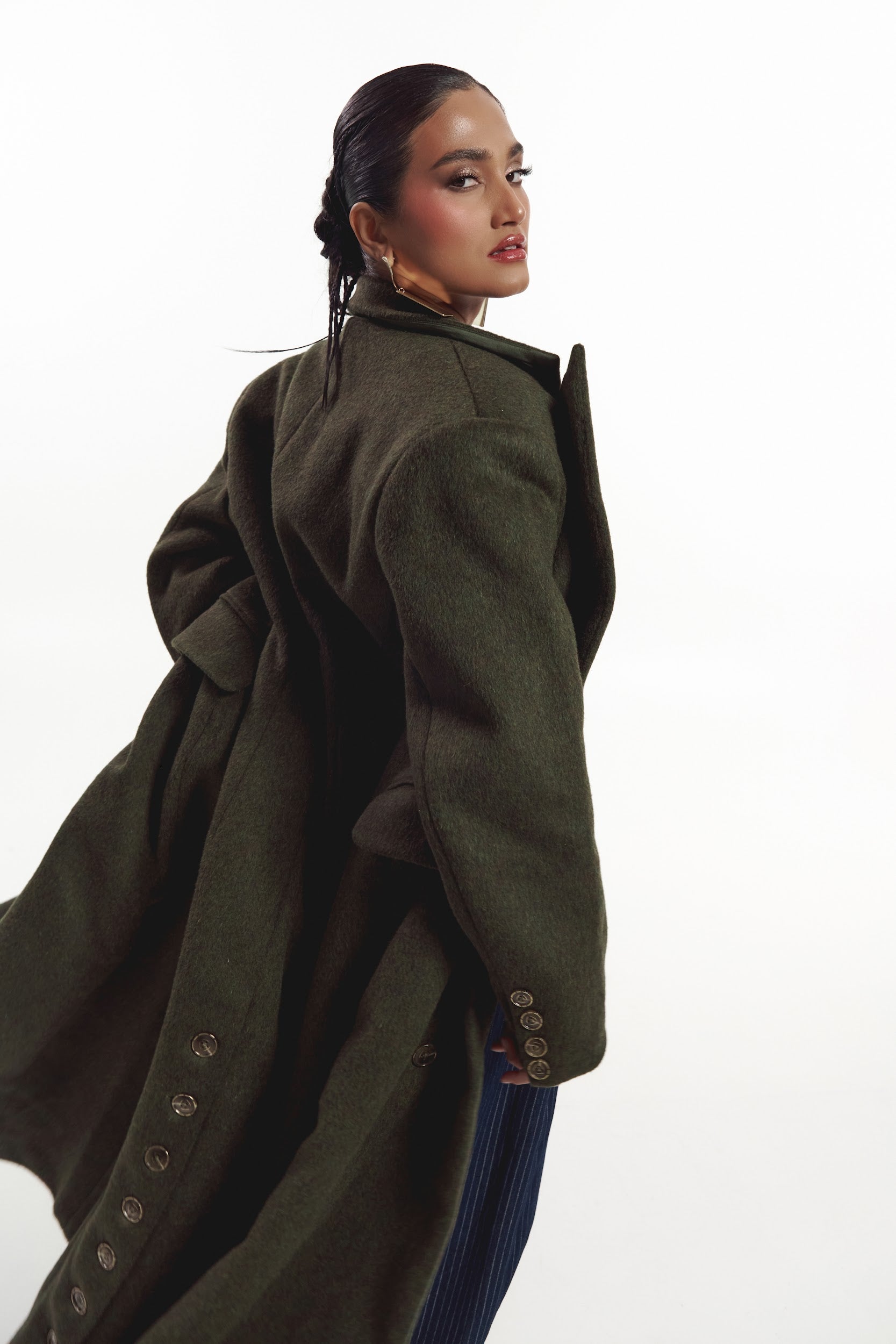 IMAN Wool Long jacket in OLIVE – OFUURE