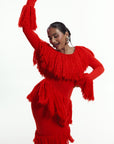 IGHO Sequin Fringe Maxi Dress in RED