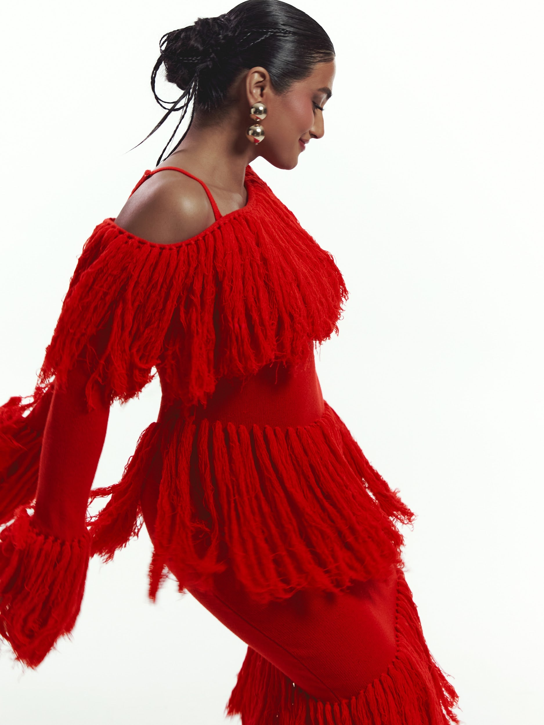 IGHO Sequin Fringe Maxi Dress in RED – OFUURE