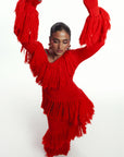 IGHO Sequin Fringe Maxi Dress in RED