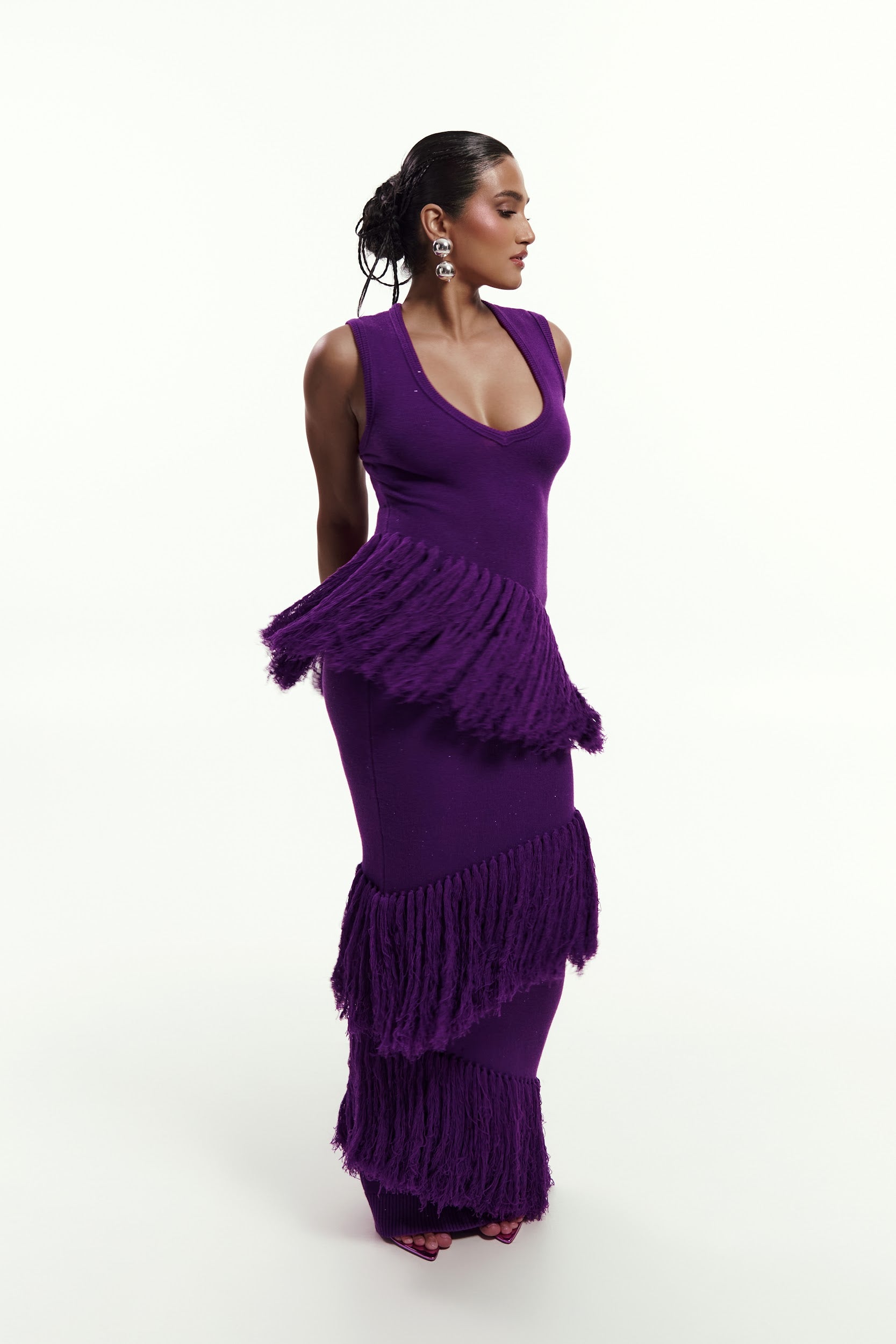 UYAI Sequin Fringe Maxi Dress in PURPLE – OFUURE UYAI Sequin Fringe Maxi Dress in PURPLE – OFUURE