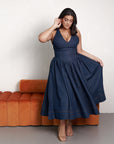 Denim Pinstripe NOEMI Midi Dress