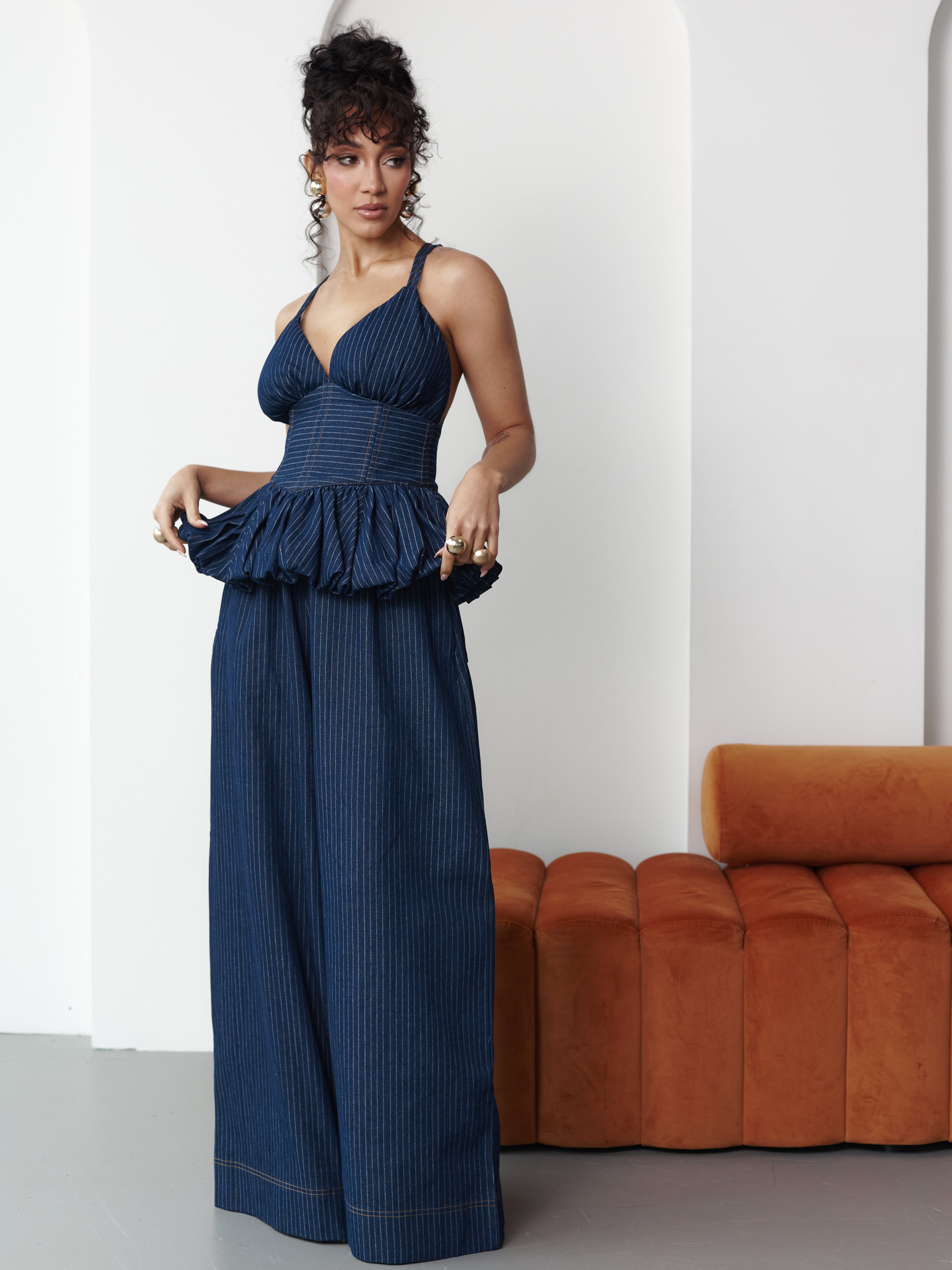 Denim Pinstripe ADELE Peplum Top – OFUURE