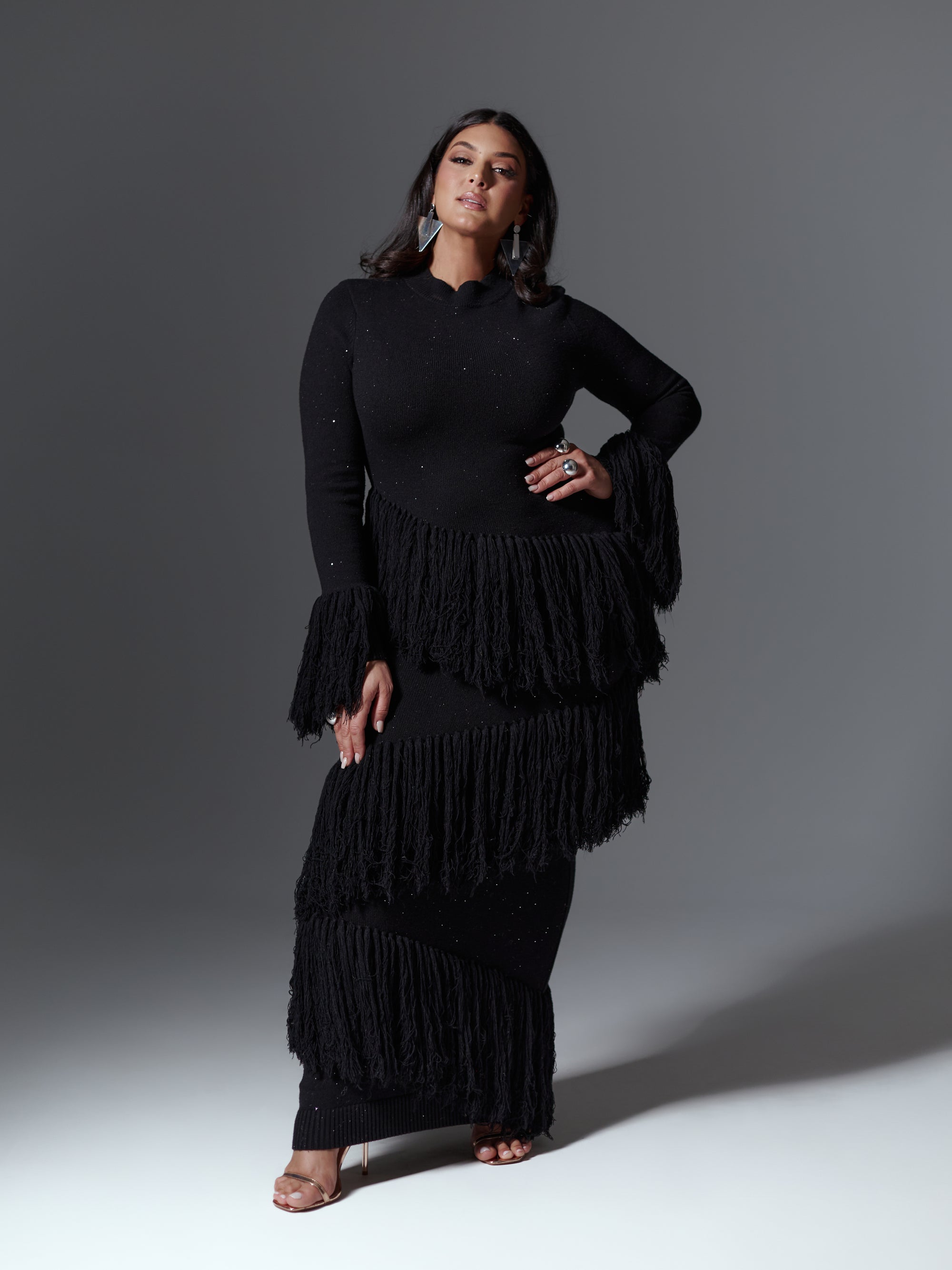 fringe maxi dress with sleeves Joanna Fringe Trim Maxi Lace Dress, White S