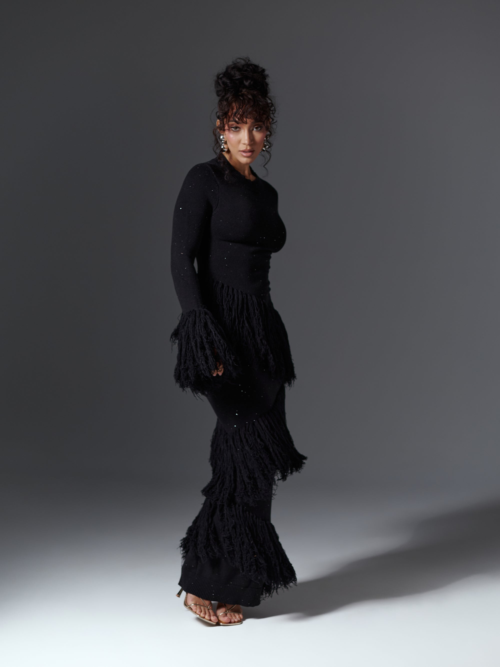 EME Sequin Fringe Maxi Dress in BLACK OFUURE EME Sequin Fringe Maxi Dress in BLACK OFUURE