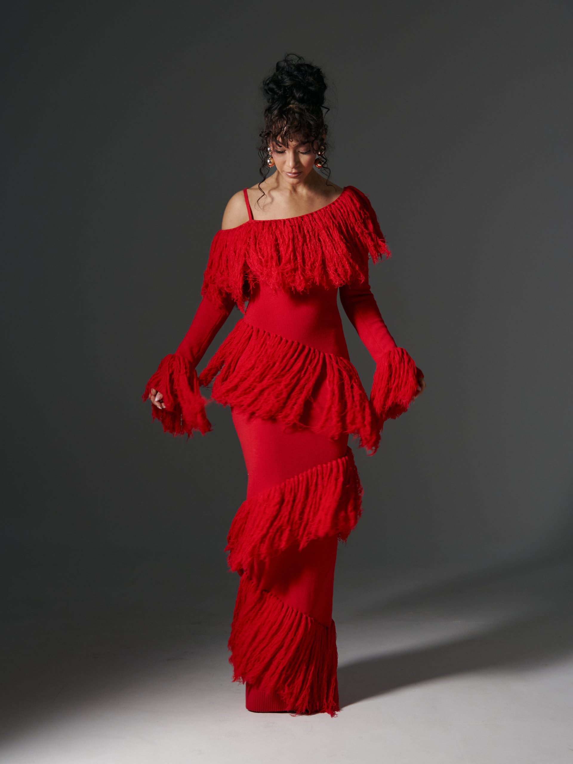 fringe maxi dress IGHO Sequin Fringe Maxi Dress in RED – OFUURE