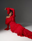 IGHO Sequin Fringe Maxi Dress in RED