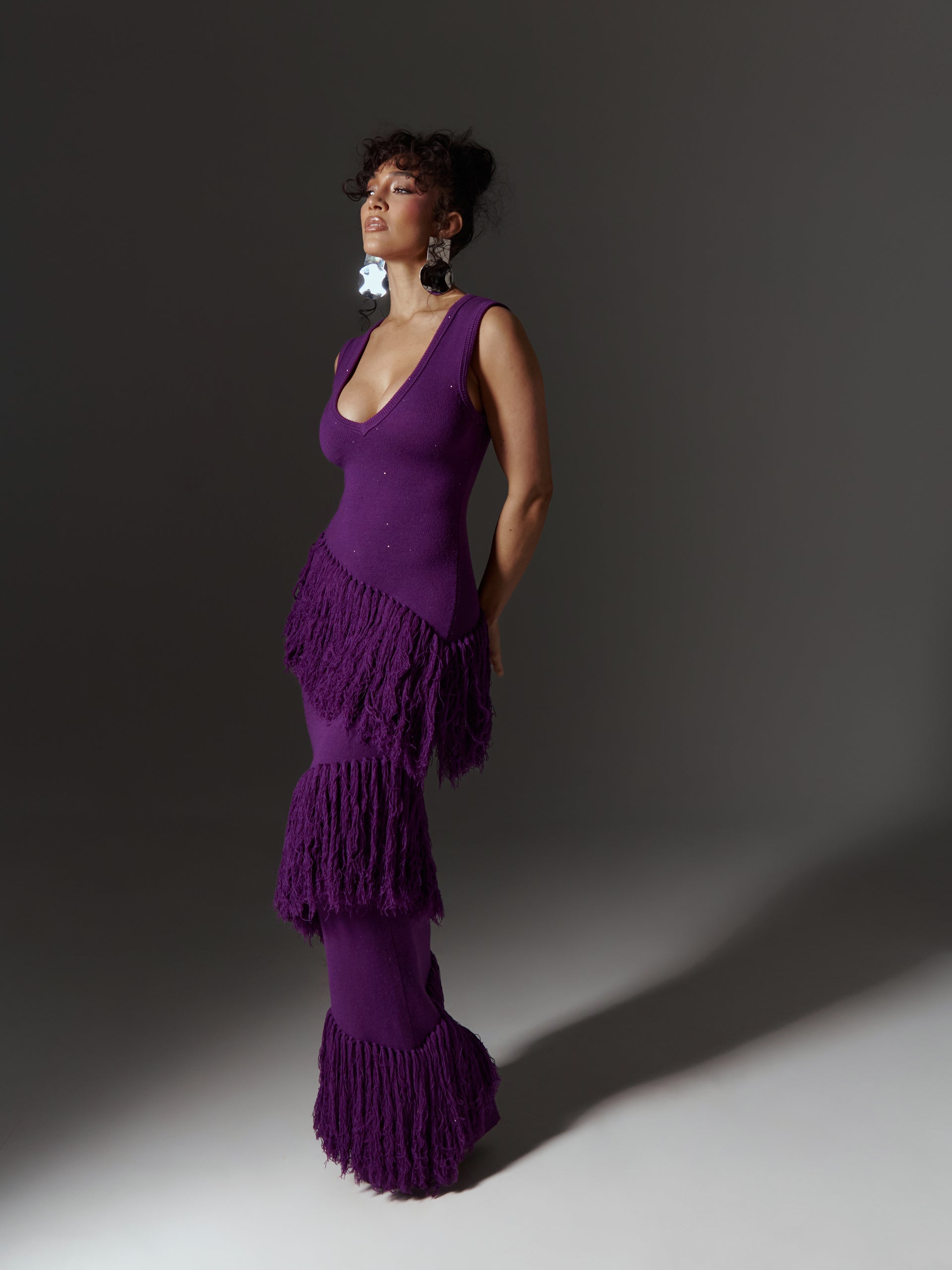 fitted lace wedding dress UYAI Sequin Fringe Maxi Dress in PURPLE – OFUURE