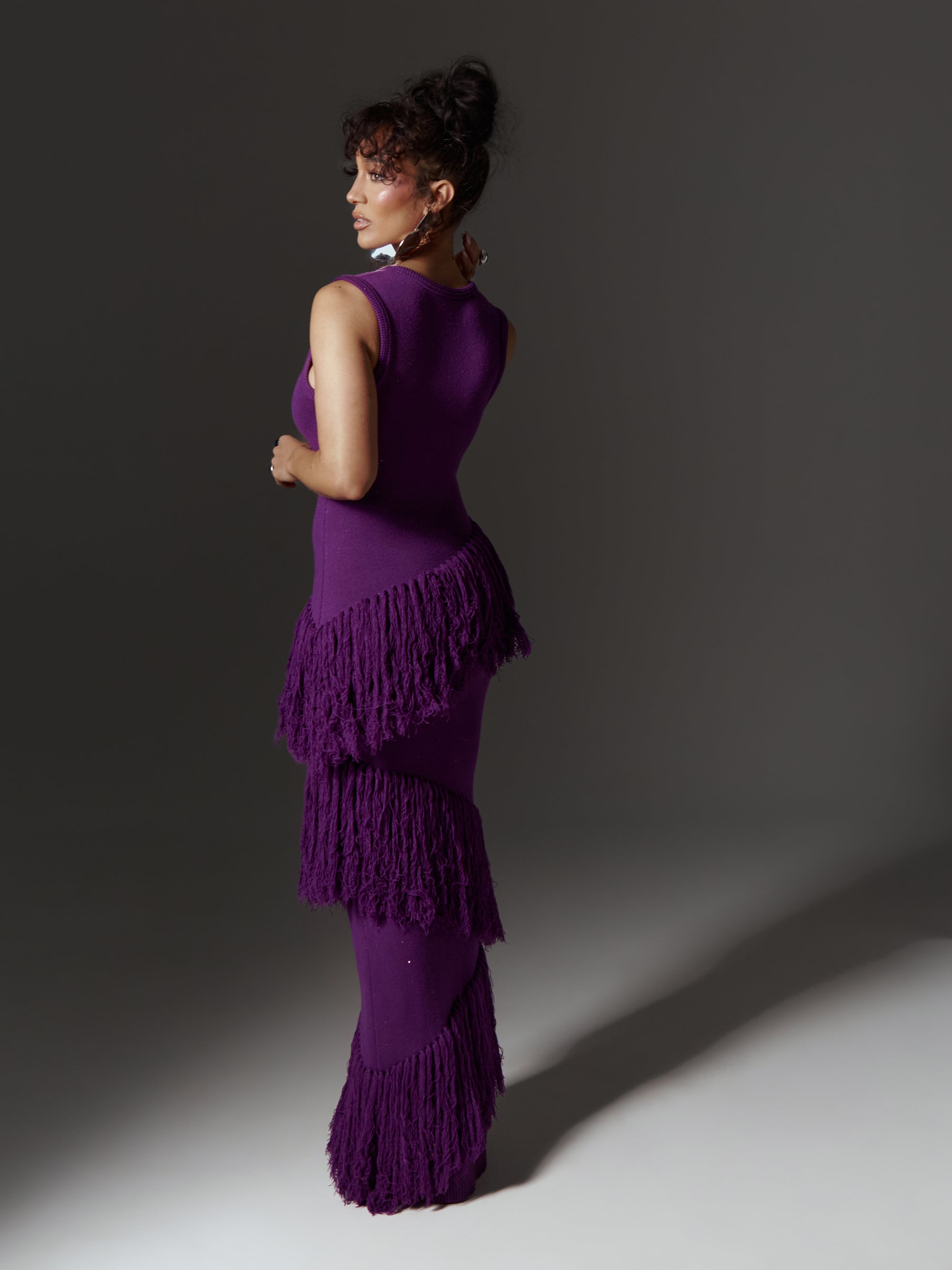 UYAI Sequin Fringe Maxi Dress in PURPLE