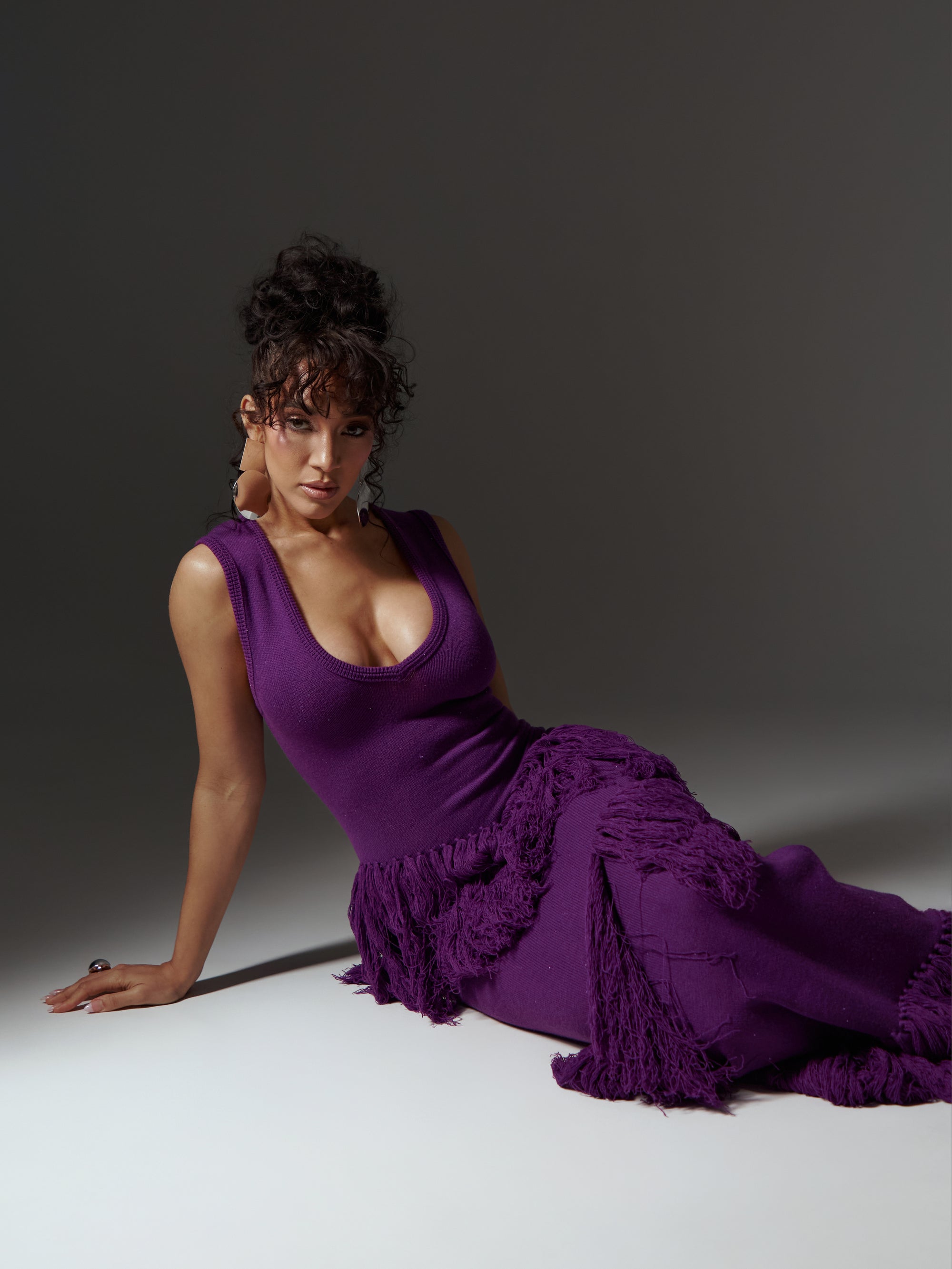 UYAI Sequin Fringe Maxi Dress in PURPLE – OFUURE