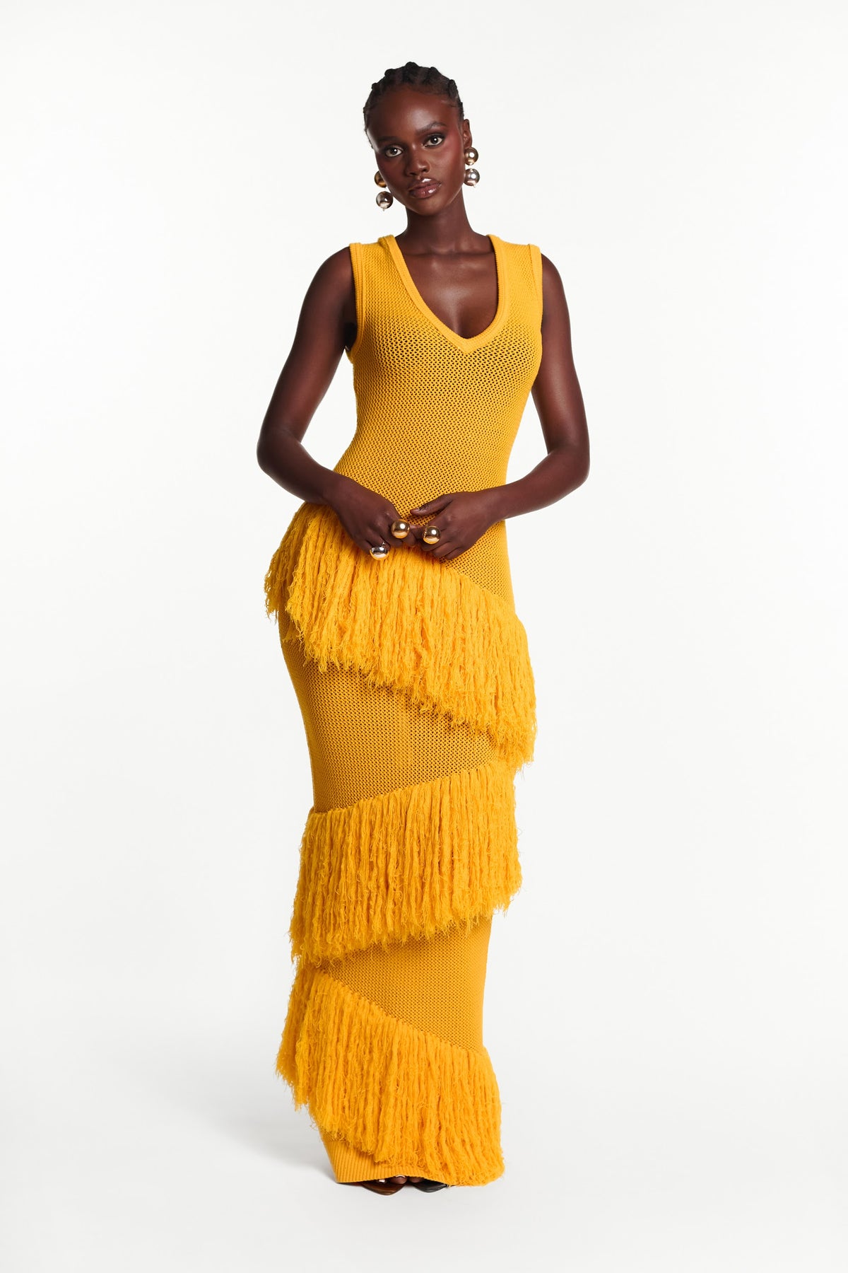 UYAI Sequin Fringe Maxi Dress in YELLOW