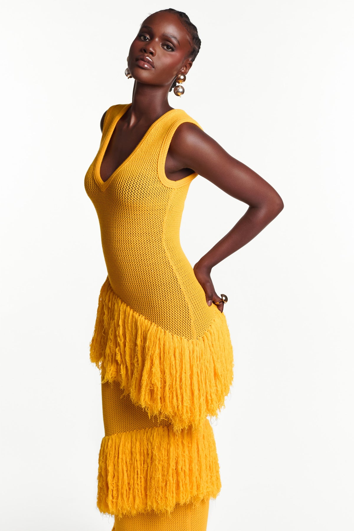UYAI Sequin Fringe Maxi Dress in YELLOW
