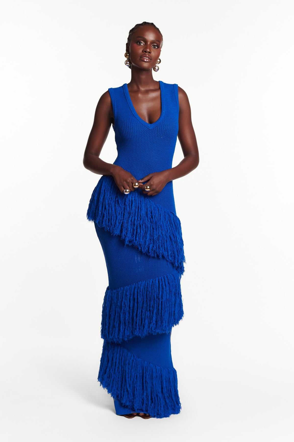 UYAI Sequin Fringe Maxi Dress in BLUE