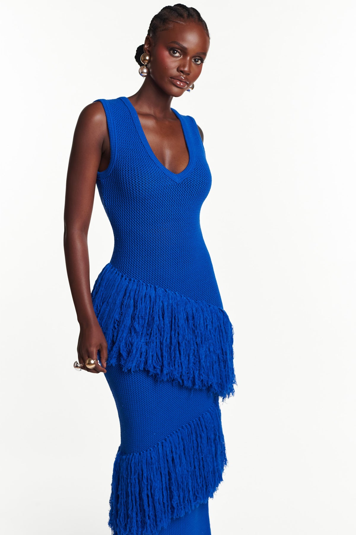 UYAI Sequin Fringe Maxi Dress in BLUE