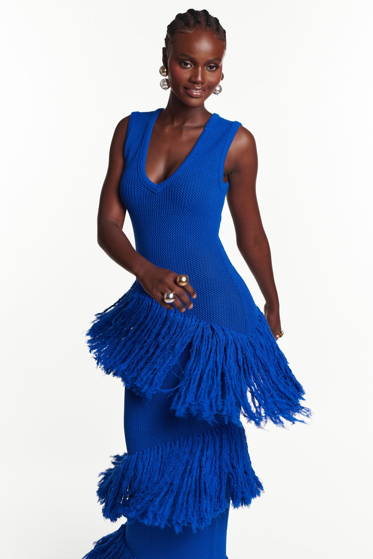 UYAI Sequin Fringe Maxi Dress in BLUE