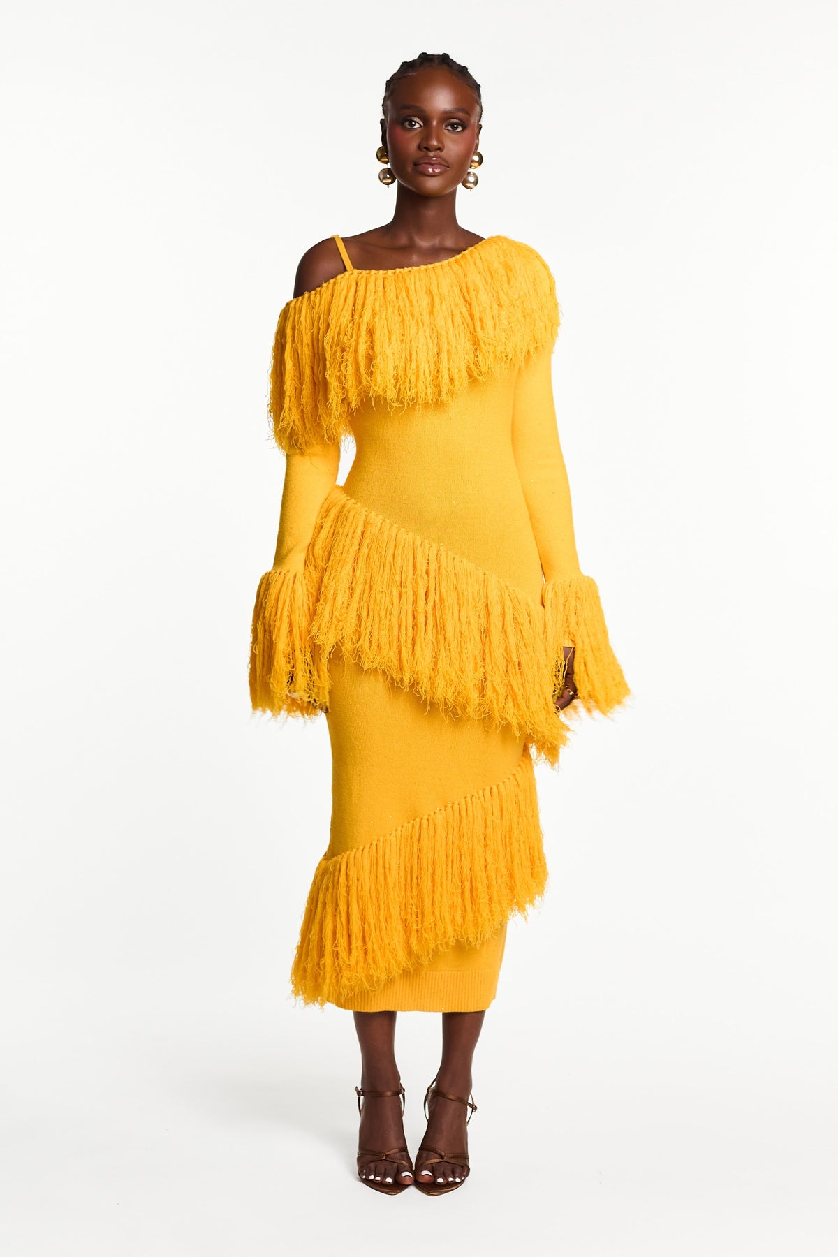 IGHO Sequin Fringe Midi Dress in YELLOW