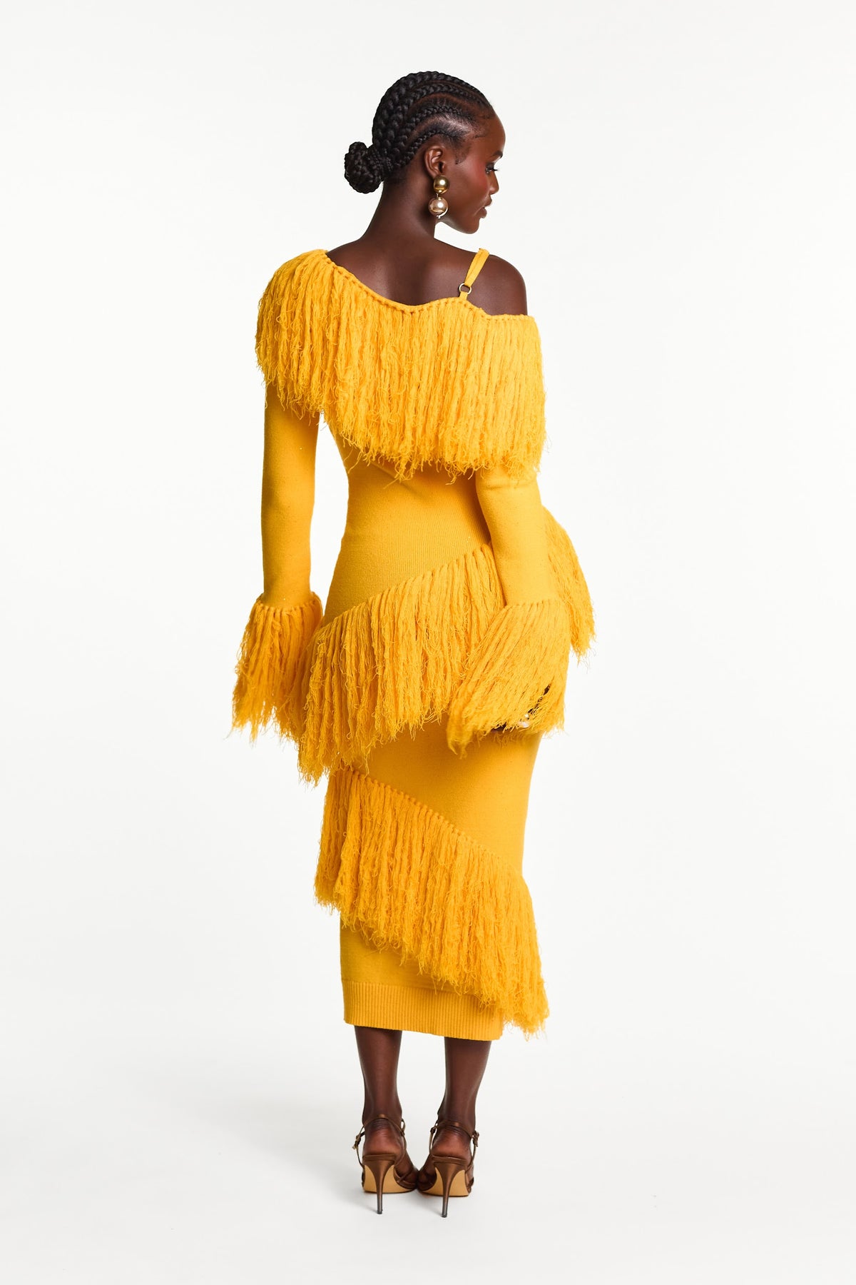 IGHO Sequin Fringe Midi Dress in YELLOW