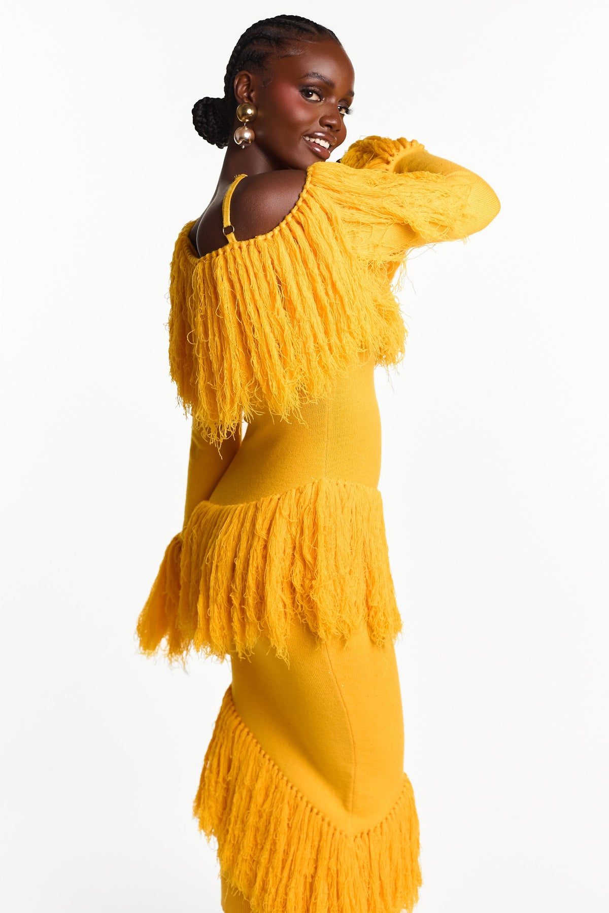 IGHO Sequin Fringe Midi Dress in YELLOW