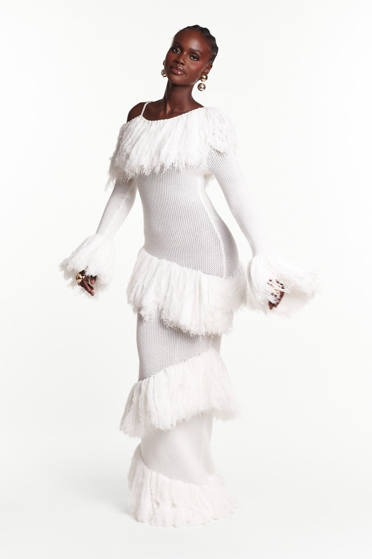 IGHO Sequin Fringe Maxi Dress in WHITE