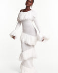 IGHO Sequin Fringe Maxi Dress in WHITE