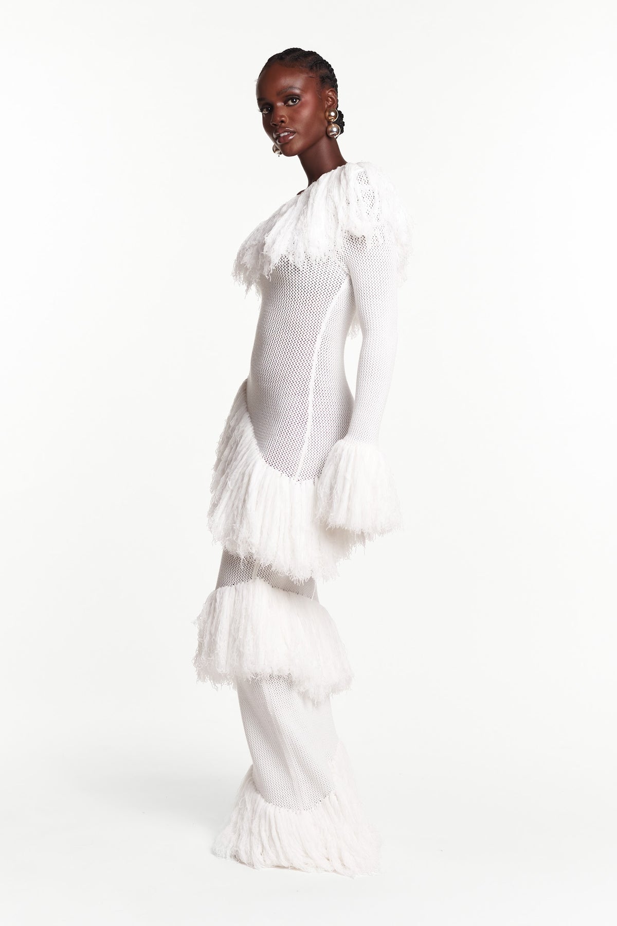 IGHO Sequin Fringe Maxi Dress in WHITE