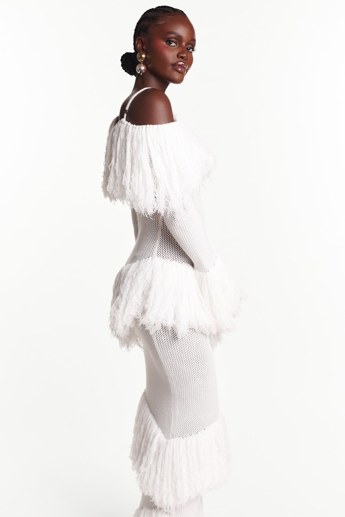 IGHO Sequin Fringe Maxi Dress in WHITE