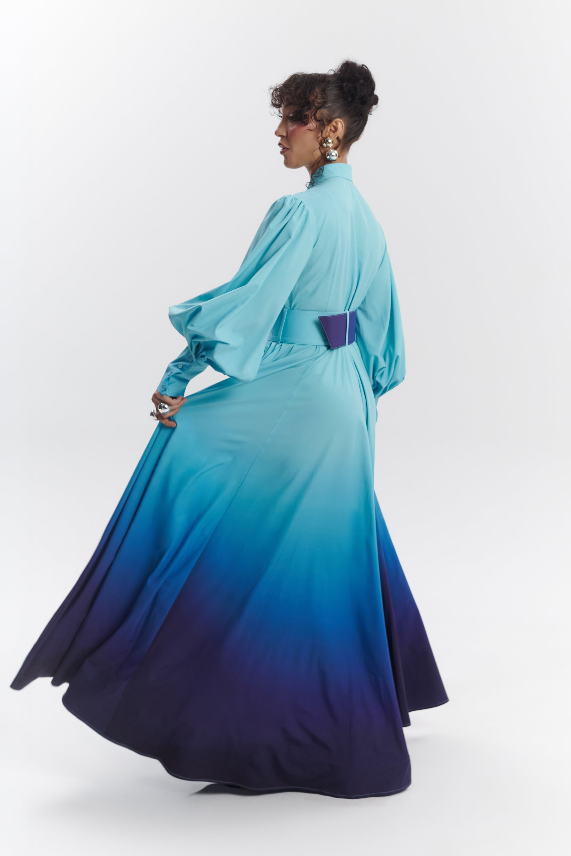 blue shirt maxi dress Button-Front Maxi Shirt Dress Light Blue / L